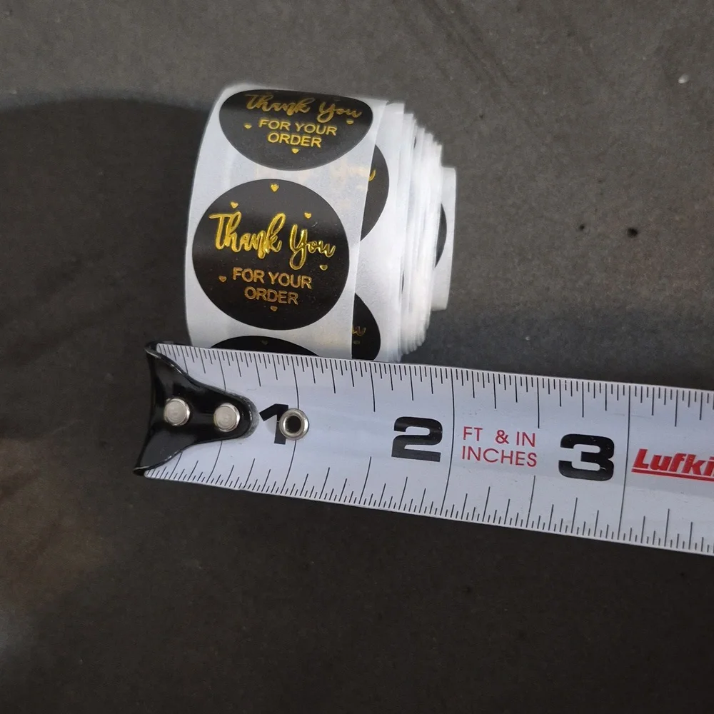 Thank You For Your Order Stickers Roll 100 Black & Gold Round 1 X 1